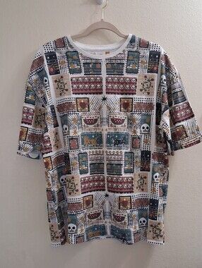 VTG Style C&A Eclectic Retro Patchwork Pattern Cotton Tee Oversized Medium